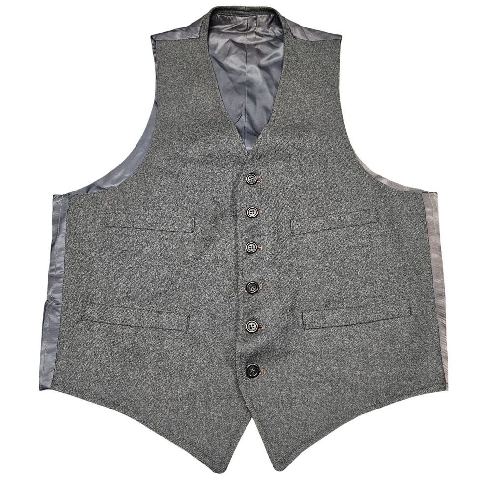 Suit Vest Waistcoat Mens L Gray Wool Blend Formal Classic Indie Old Money
